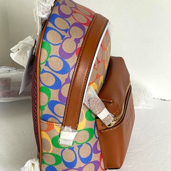 Coach Charter Backpack 18 Small Rainbow Signature Canvas Brown Leather Unisex - Picture 9 of 11